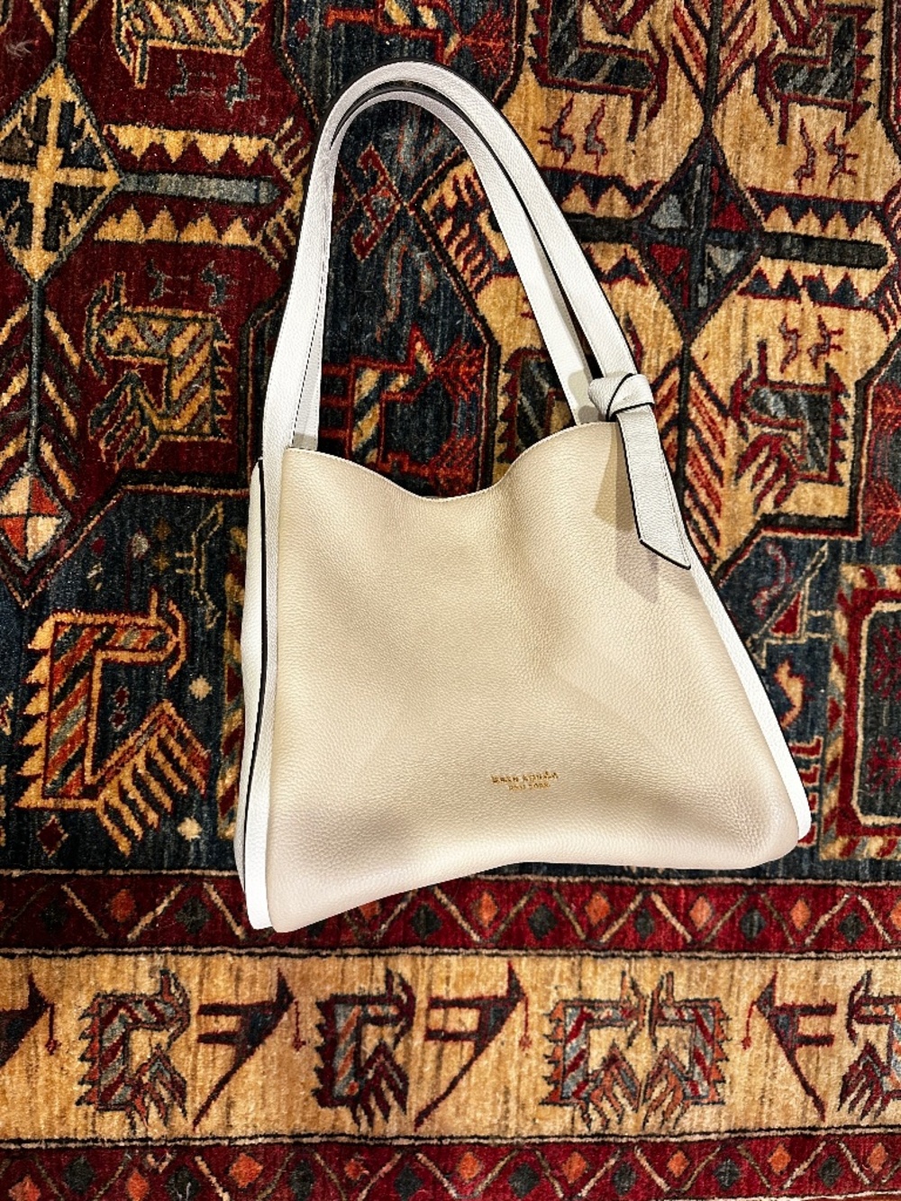 Kate Spade Knott Large Cream and Tan Colorblock Leather Shoulder Carryall Bag